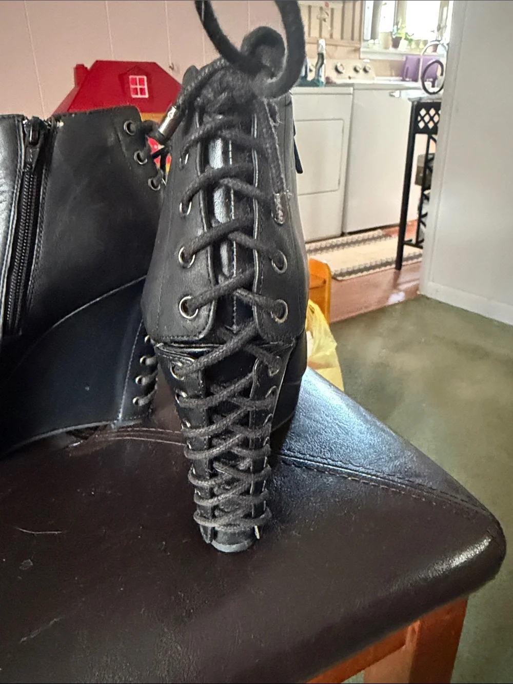 Gianni Bini Black Lace-Up Back Wedge Ankle Boots